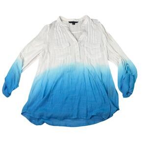 Zac & Rachel womens gauzy white blue ombre V neck henley. Size L. swim cover.